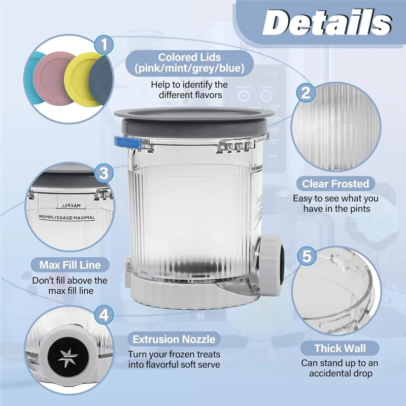 B47B-Soft Serve Maker Ice Cream& For Ninja NC701 NC700 Series Swirl Creami Machines 4 PCS 16 Oz Container Pints Lids