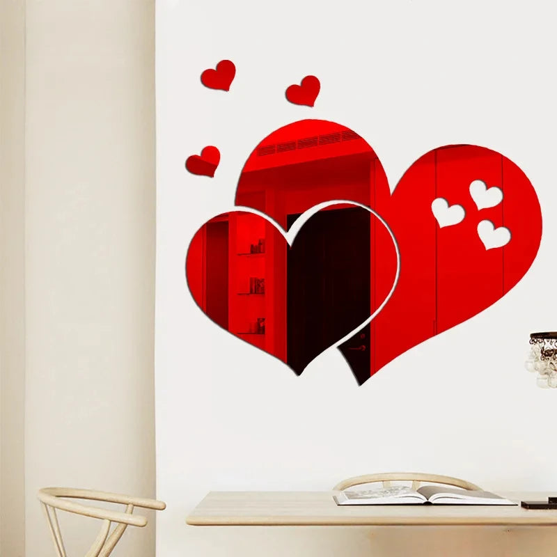 3D Acrylic Mirror Wall Stickers DIY Wall Mirrors Sticker Removable Self Adhesive Aesthetic LOVE Tiles Decals Home Decoration