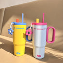 Large Capacity High Aesthetic Straw Water Bottle Couple Water Cup Girlfriend Gift Double Wall Insulated Stainless Steel Tumbler