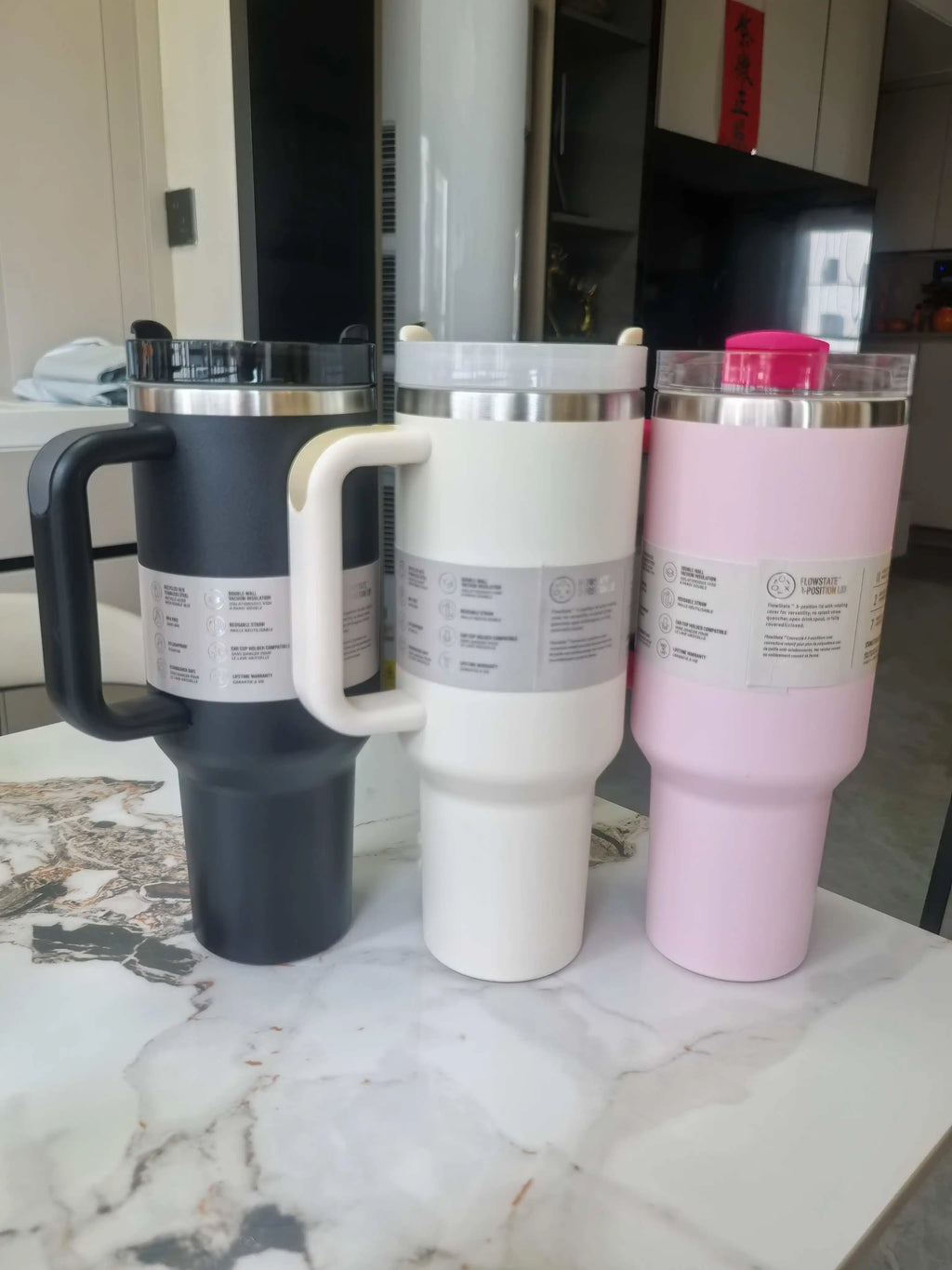 40 oz tumbler with handle and straw | Cup holder for travel | Insulated stainless steel cup | BPA- free |