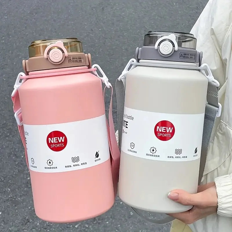 2L/ 67.63oz Large Capacity Stainless Steel Insulated Tumbler with Handle, Ice-Keeping and Thermal Straw, Sports Water Bottle