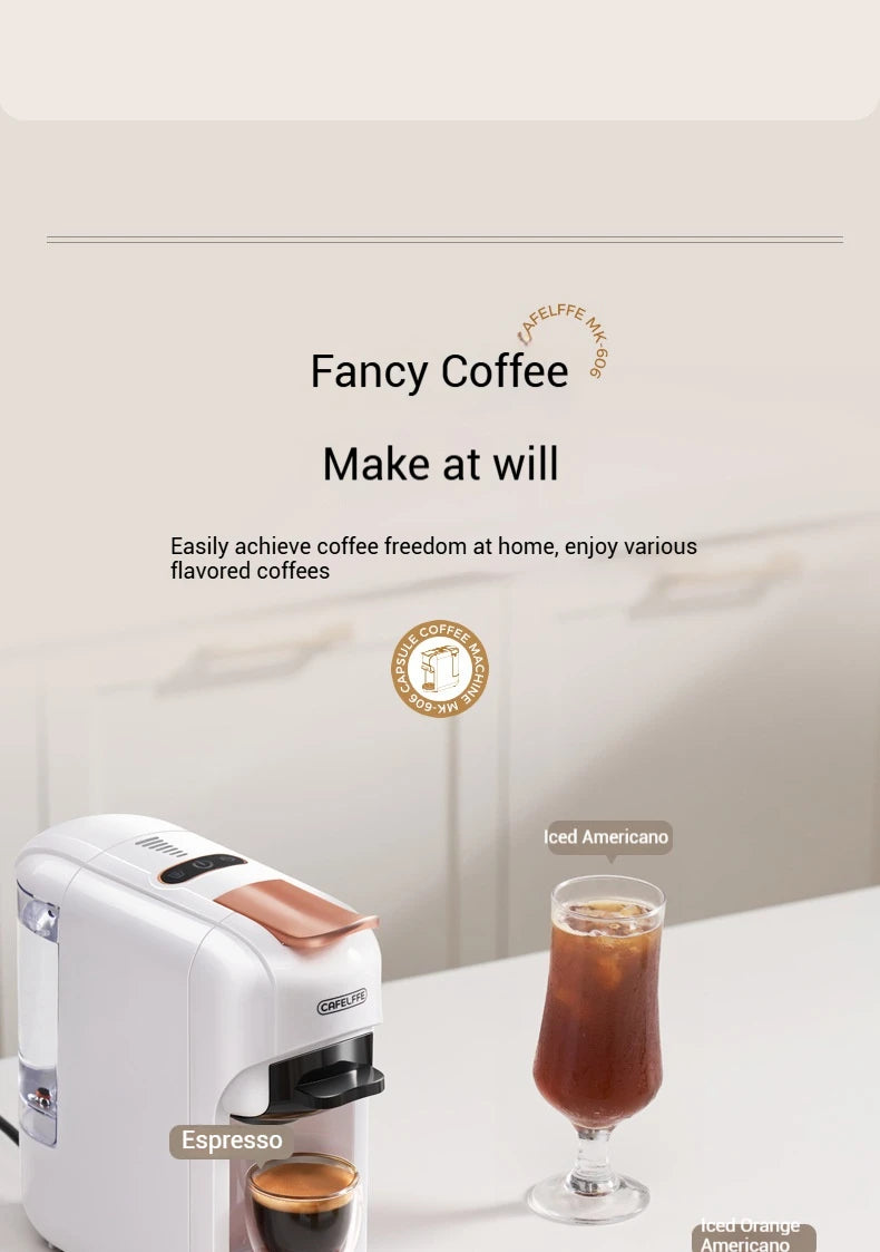 5-in-1 capsule coffee machine, fully automatic small household coffee machine, 7-speed water level hot and cold Italian style ca