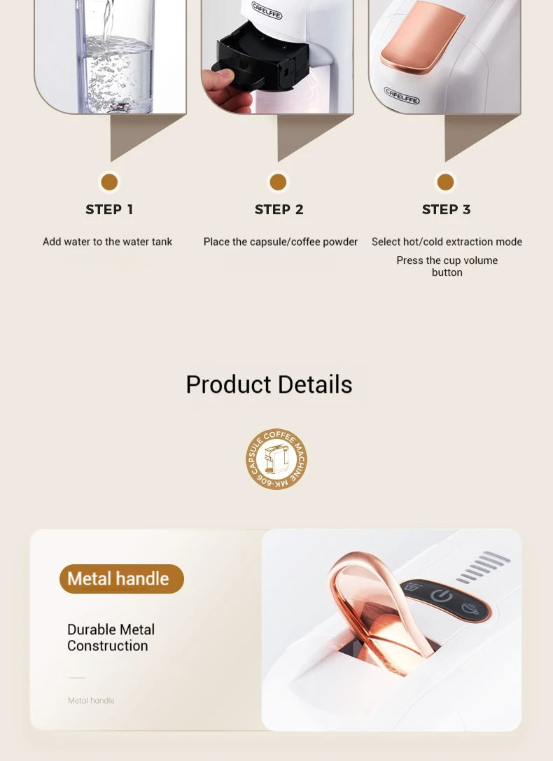 5-in-1 capsule coffee machine, fully automatic small household coffee machine, 7-speed water level hot and cold Italian style ca