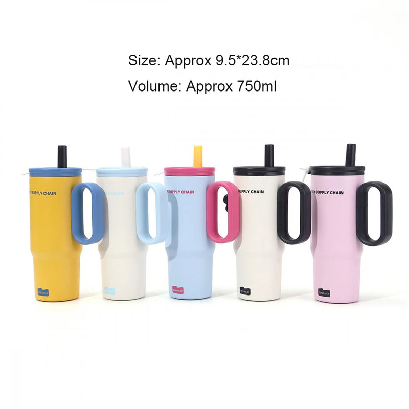 Cute Tumbler With Straw Handle Filter 750ml Large Thermos Bottle Stainless Steel Vacuum Water Bottle For Woman Office Travel Gym