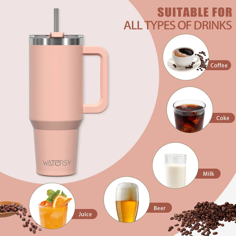 WATERSY 20/30/40oz Tumbler with Handle & Straw, Large Capacity Stainless Steel Thermal Cup, Vacuum Insulated Mug for Car, Travel