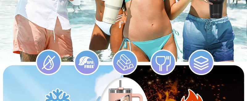 WATERSY 20/30/40oz Tumbler with Handle & Straw, Large Capacity Stainless Steel Thermal Cup, Vacuum Insulated Mug for Car, Travel