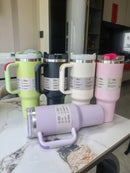 40 oz tumbler with handle and straw | Cup holder for travel | Insulated stainless steel cup | BPA- free |