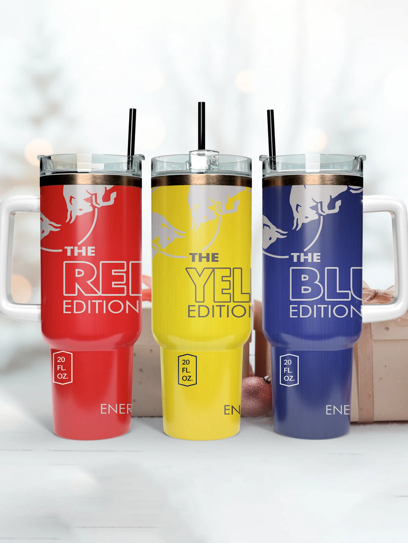 Coconut Berry Energy Drink Tumbler with Stainless Steel Straw, 40 oz, White,yellow,orange,red