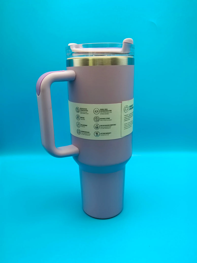 40 oz tumbler with handle and straw | Cup holder for travel | Insulated stainless steel cup | BPA- free |
