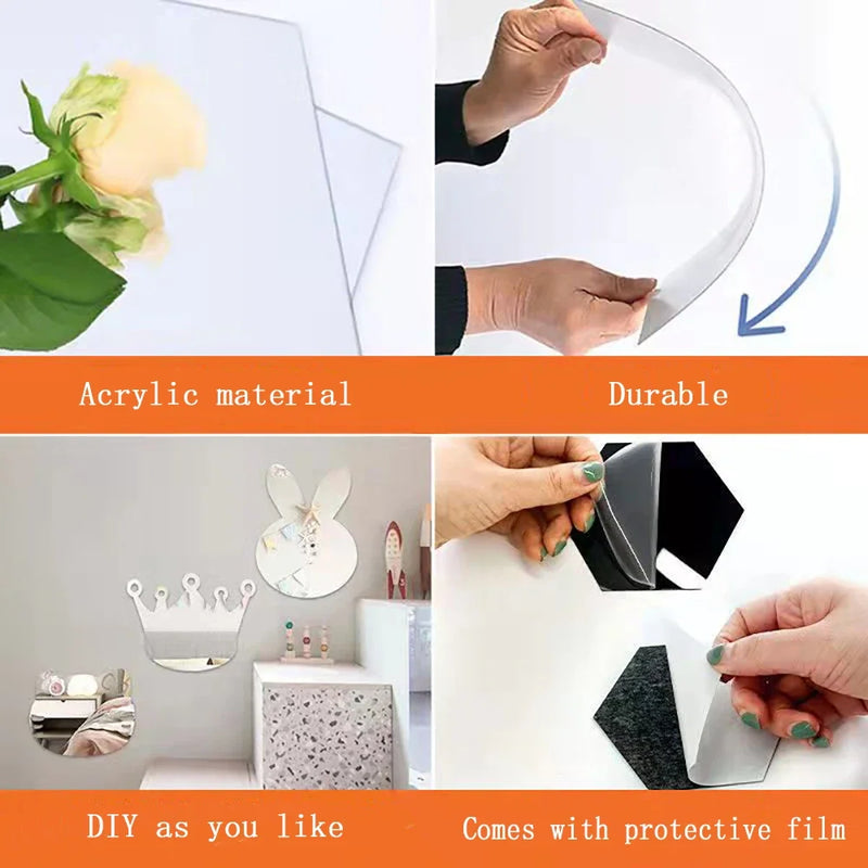 3D Acrylic Mirror Sticker Living Room Bedroom Lace Mirror Home Office Wall-Sticker Decals Stickers ECO-Friendly Home Decor