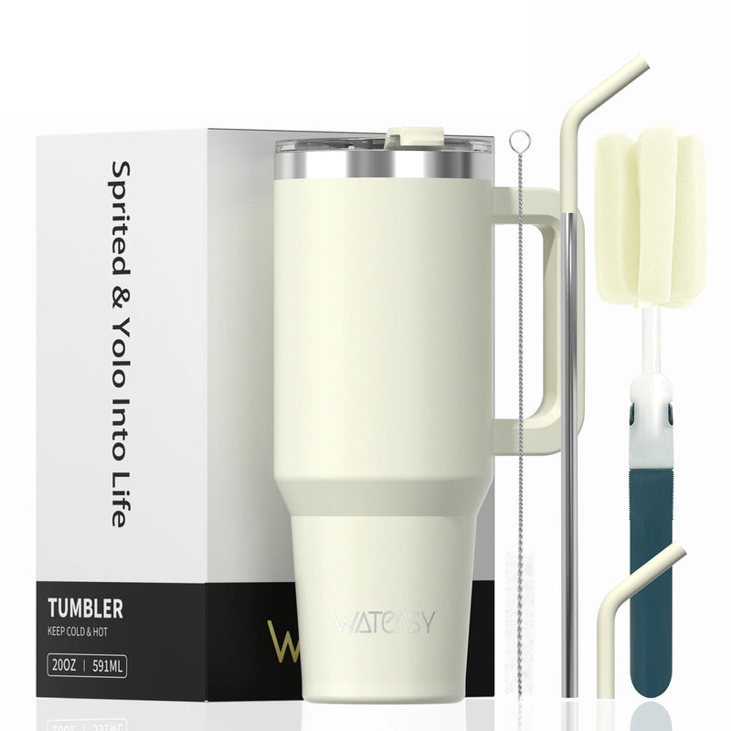 WATERSY 20/30/40oz Tumbler with Handle & Straw, Large Capacity Stainless Steel Thermal Cup, Vacuum Insulated Mug for Car, Travel