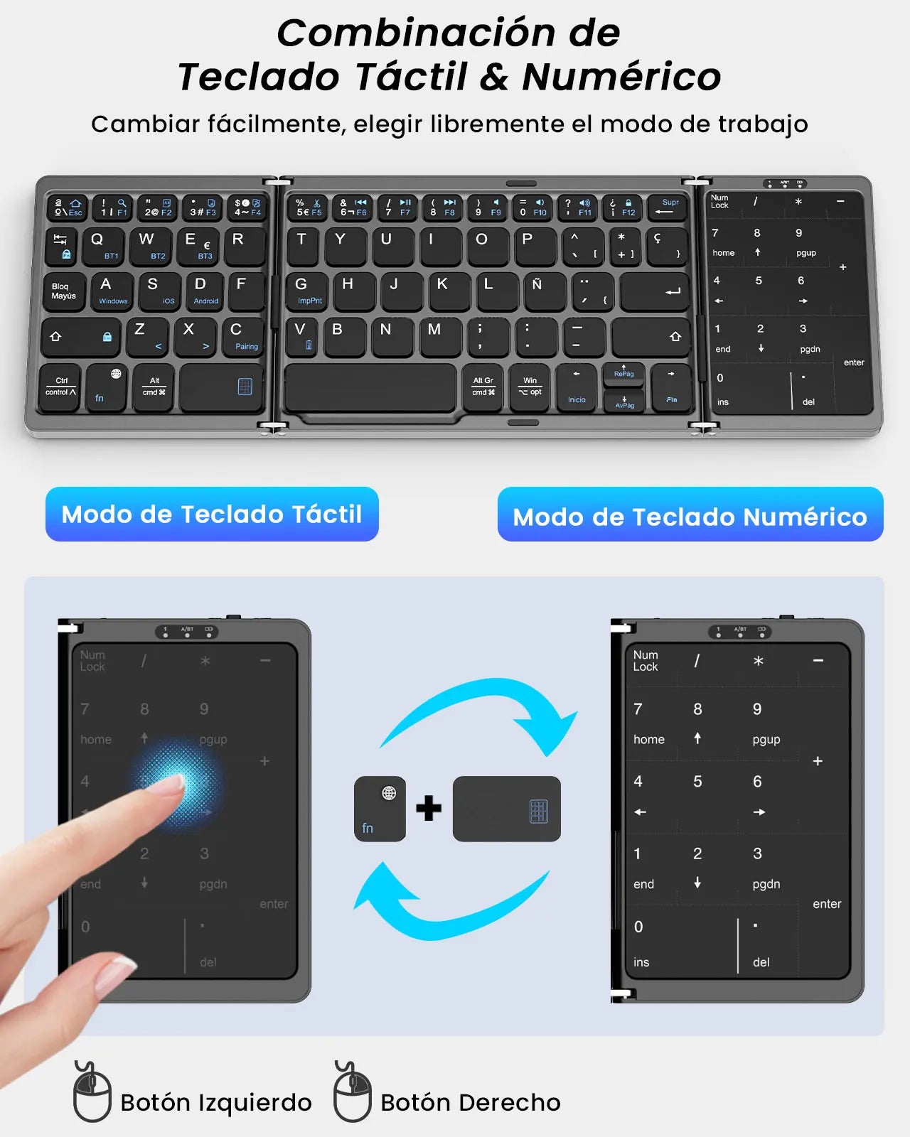 Foldable Bluetooth Keyboard for Windows iOS Android Tablet / Mobile Phone Wireless Portable Spanish Keyboard Foldable