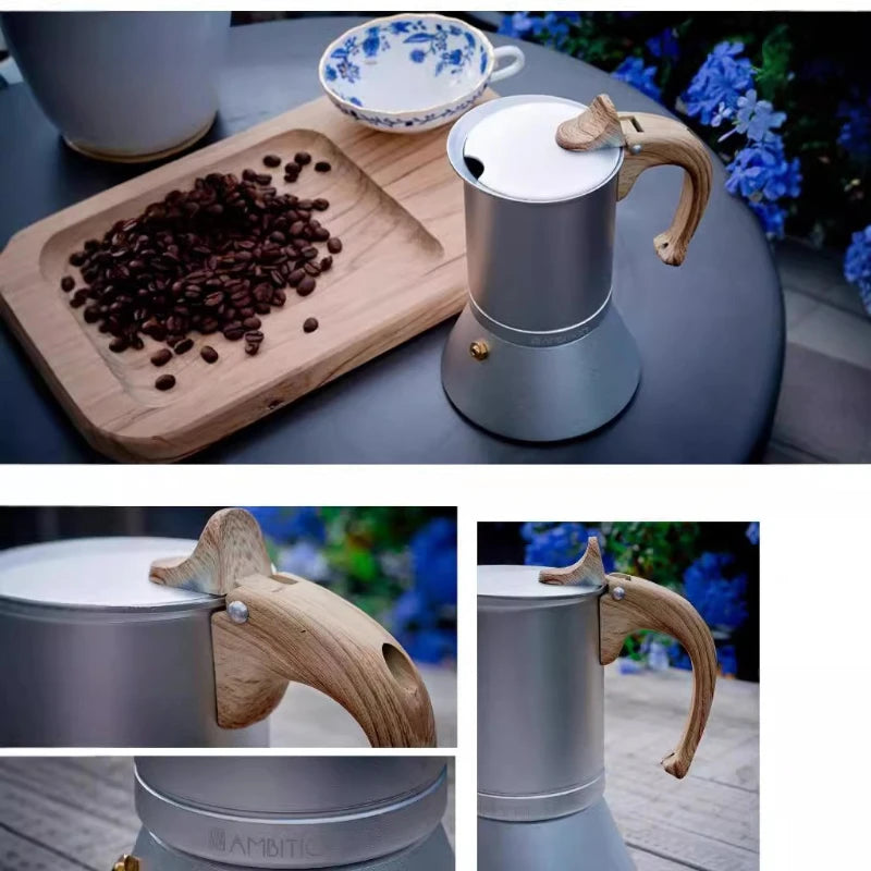 JUSTINLAU Italian Moka Coffee Maker Pot 3/6 Cups Aluminum Coffee Pot for Kitchen Mocha Espresso Latte Stovetop Filter Barista