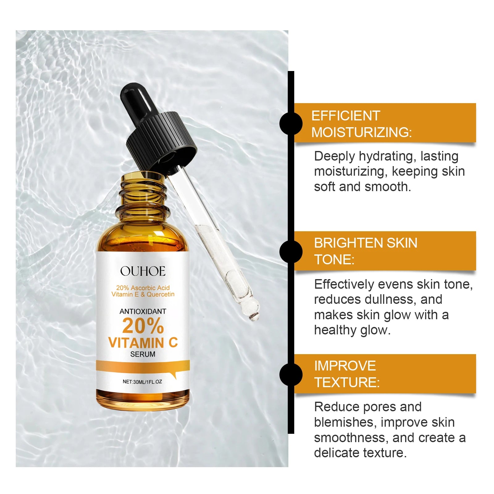 Vitamin C Facial Serum Anti Aging Deep Hydrating Fade Fine Wrinkles Brightening Moisturizing Repair Nourishing Skin Care Essence