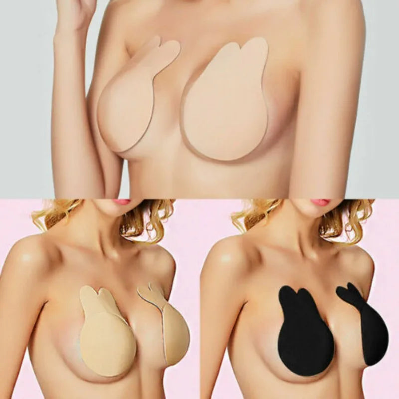 Reusable Rabbit Nipple Cover Pasties Breast Push Up Stickers Adhesive Invisible Bra Lift Tape Women Nipples Covers Silicone Pads