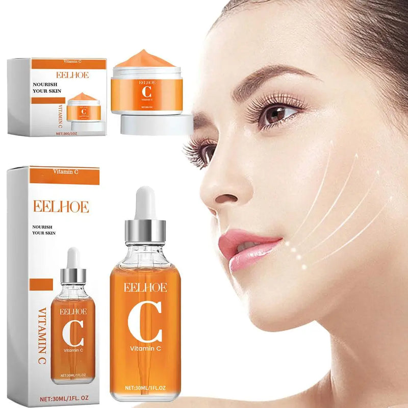 Vitamin C Serum & Vitamin C Cream for Face, Daily Moisturizing Series Hydrate & Plump Skin Care Brightening Serum Even Skin Tone