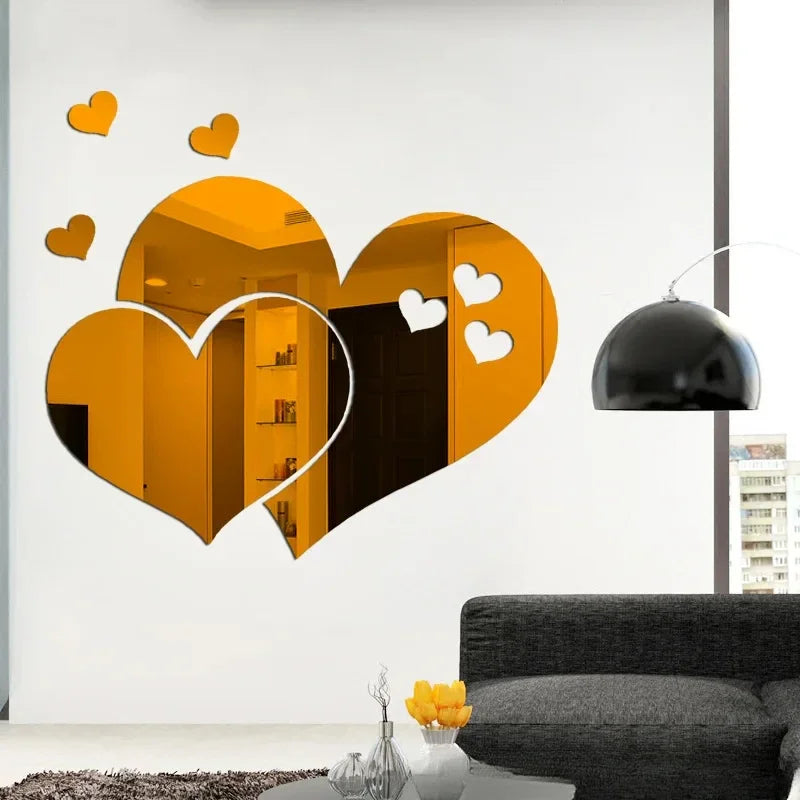 3D Acrylic Mirror Wall Stickers DIY Wall Mirrors Sticker Removable Self Adhesive Aesthetic LOVE Tiles Decals Home Decoration