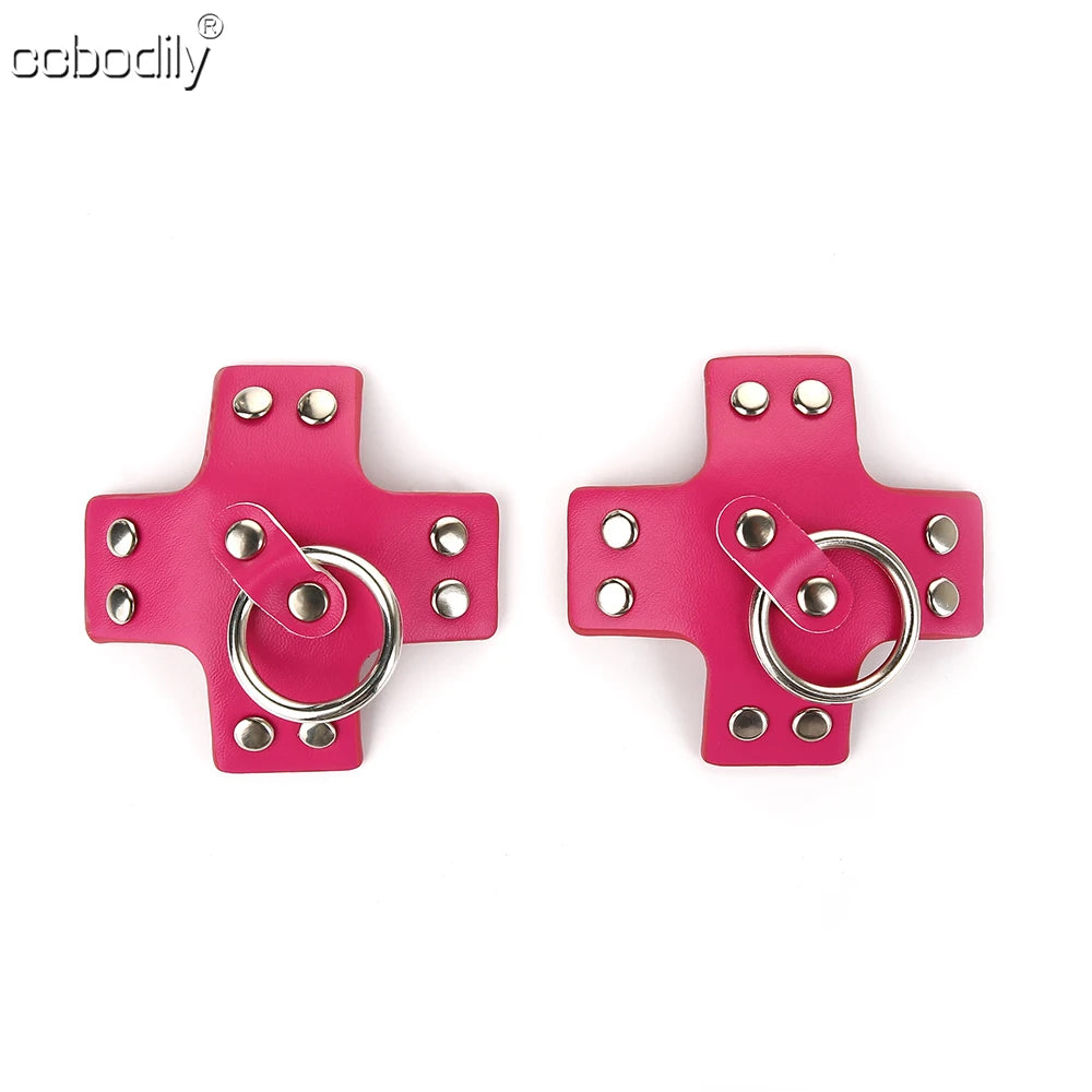 Women 1Pair Sexy Leather Cross Nipple Cover Reusable Breast Stickers Self Adhesive Nipple Pasties Nipple Covers Bra Accessories