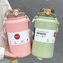 2L/ 67.63oz Large Capacity Stainless Steel Insulated Tumbler with Handle, Ice-Keeping and Thermal Straw, Sports Water Bottle