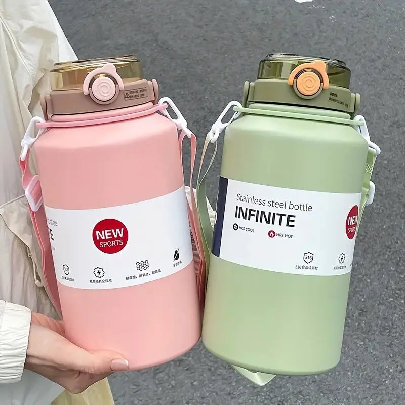 2L/ 67.63oz Large Capacity Stainless Steel Insulated Tumbler with Handle, Ice-Keeping and Thermal Straw, Sports Water Bottle