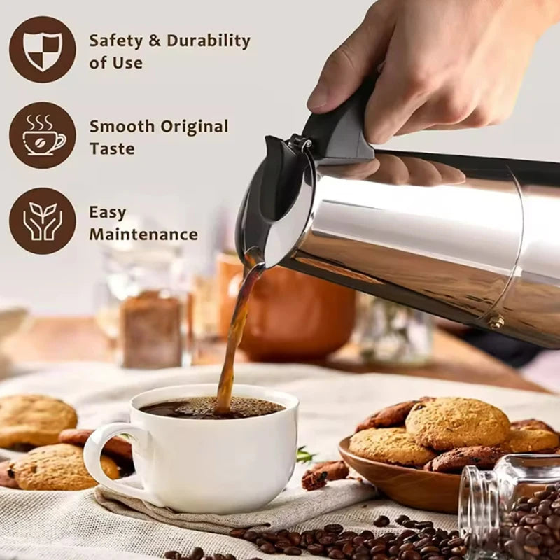 Moka Pot Machine Mocha Latte Pot Stainless Steel Mocha Espresso Coffee for Office Kitchen Italian Coffee Maker 2/4/6/9/12 Cups