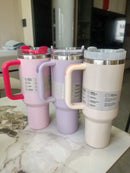40 oz tumbler with handle and straw | Cup holder for travel | Insulated stainless steel cup | BPA- free |