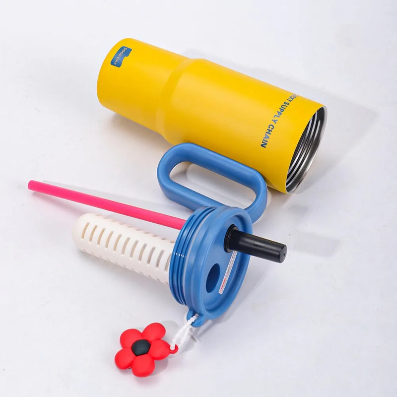 Cute Tumbler With Straw Handle Filter 750ml Large Thermos Bottle Stainless Steel Vacuum Water Bottle For Woman Office Travel Gym