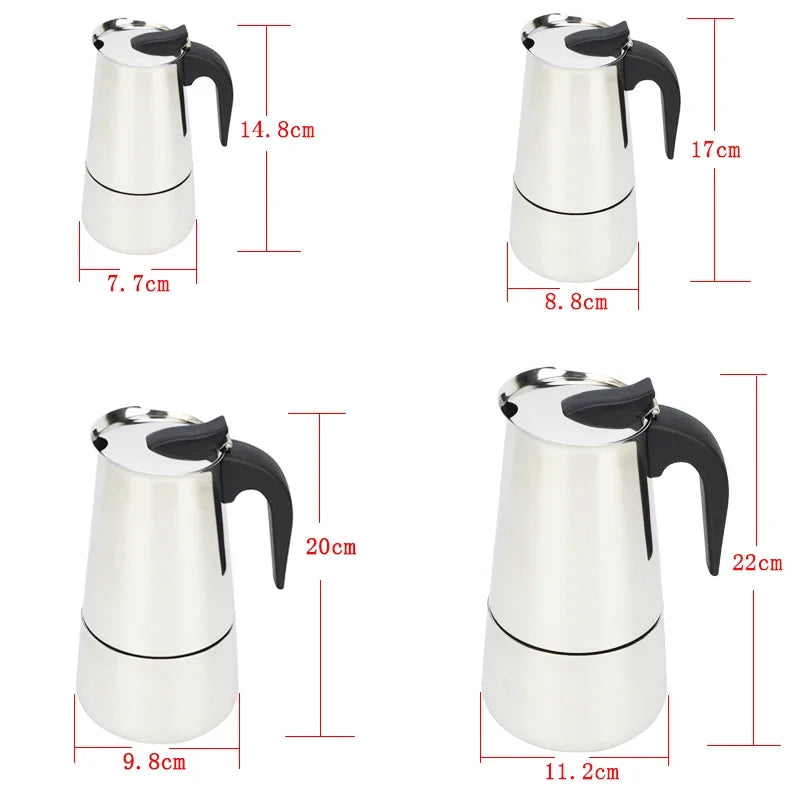2/4/6/9 Cups Stainless Steel Coffee Maker Moka Pot Espresso Maker Cups Latte Percolator Stove Top Espresso Pot
