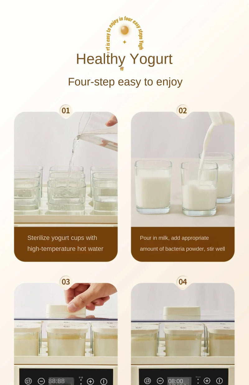 220V Automatic Yogurt Maker with 9 Jars, Perfect for Homemade Pickles, Natto, and Sake, Large Capacity A