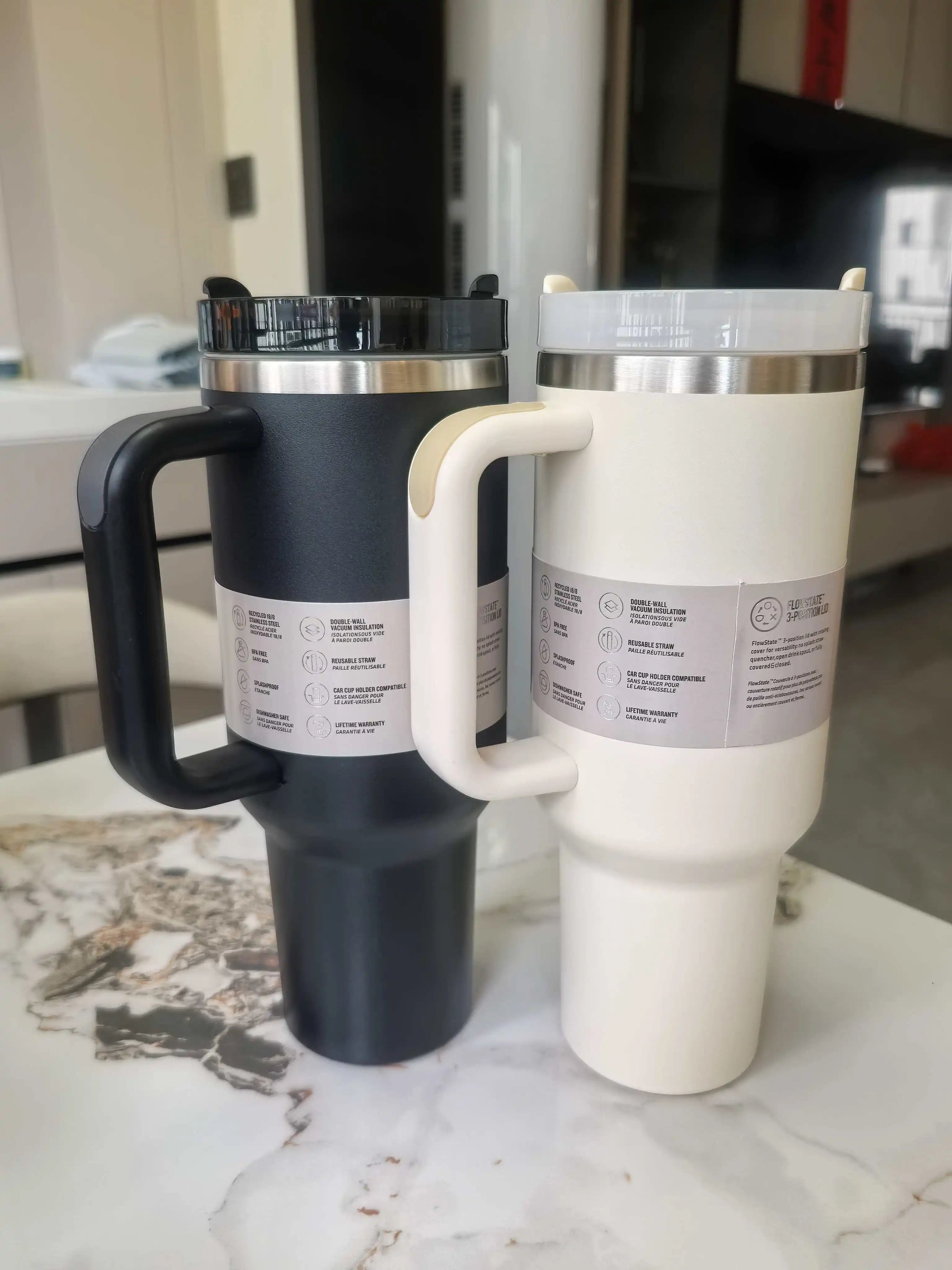 40 oz tumbler with handle and straw | Cup holder for travel | Insulated stainless steel cup | BPA- free |