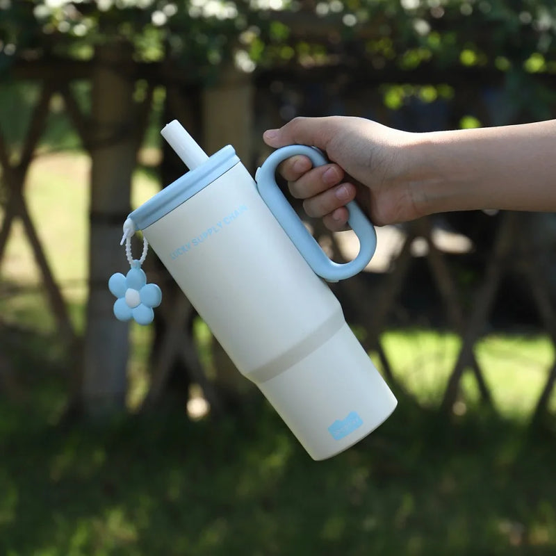 Cute Tumbler With Straw Handle Filter 750ml Large Thermos Bottle Stainless Steel Vacuum Water Bottle For Woman Office Travel Gym