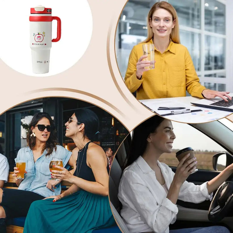 Large Tumbler With Handle And Straw Insulated Cup Holder Bottle For Hot Cold Drink 1000ml Reusable Tumblers Cupholder Iced