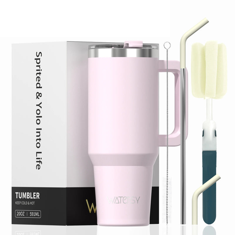 WATERSY 20/30/40oz Tumbler with Handle & Straw, Large Capacity Stainless Steel Thermal Cup, Vacuum Insulated Mug for Car, Travel