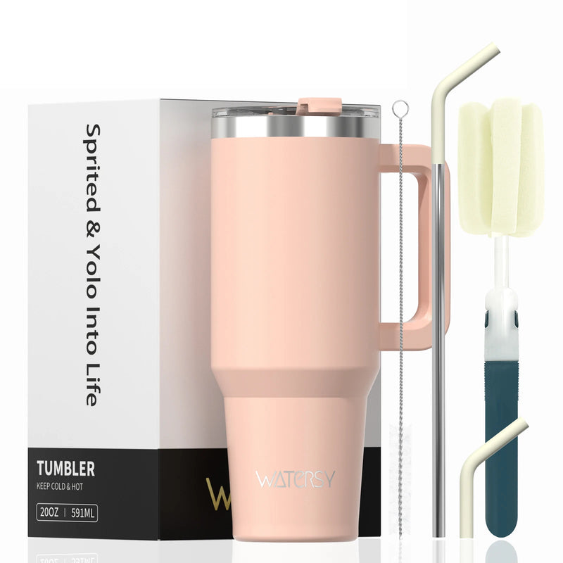 WATERSY 20/30/40oz Tumbler with Handle & Straw, Large Capacity Stainless Steel Thermal Cup, Vacuum Insulated Mug for Car, Travel