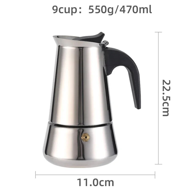 Coffee Maker Pot Moka Coffee Maker Stainless Steel 2/4/6/9 Cups Mocha Espresso Latte Stovetop Filter Coffee Pot for Kitchen