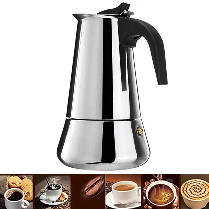 Coffee Maker Pot Moka Coffee Maker Stainless Steel 2/4/6/9 Cups Mocha Espresso Latte Stovetop Filter Coffee Pot for Kitchen