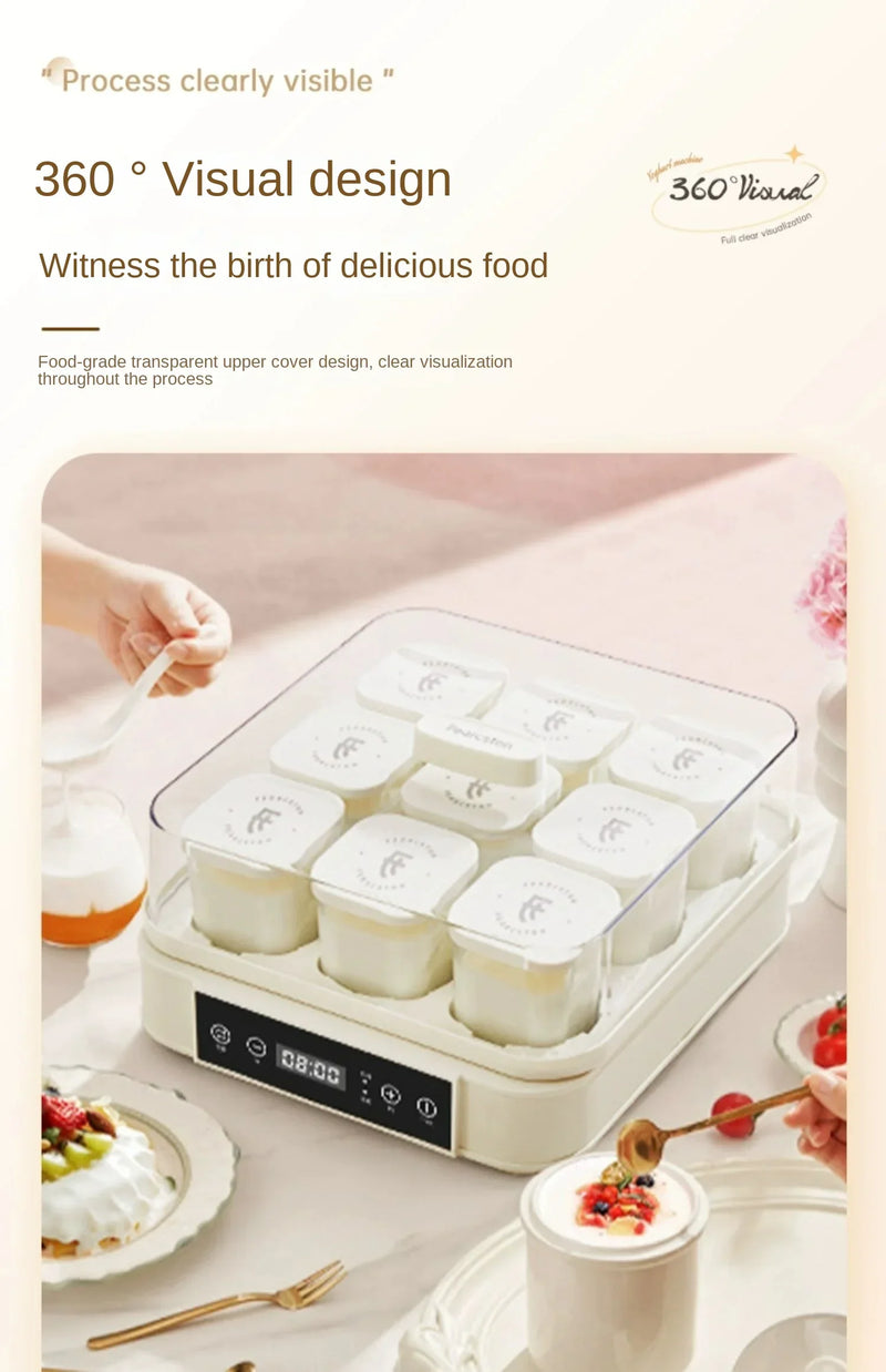 220V Automatic Yogurt Maker with 9 Jars, Perfect for Homemade Pickles, Natto, and Sake, Large Capacity A