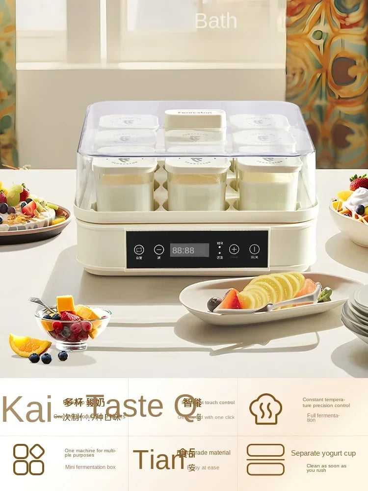 220V Automatic Yogurt Maker with 9 Jars, Perfect for Homemade Pickles, Natto, and Sake, Large Capacity A