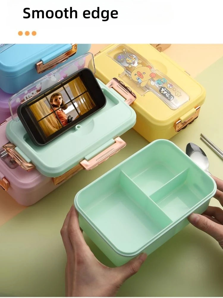 Bento Lunch Box for Kids Girls Cartoon Students Kawaii Cute Dinosaur Heated 3 Grid Sandwich Snack Food Box Special Canteen