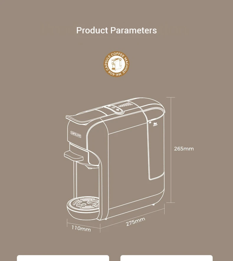 5-in-1 capsule coffee machine, fully automatic small household coffee machine, 7-speed water level hot and cold Italian style ca