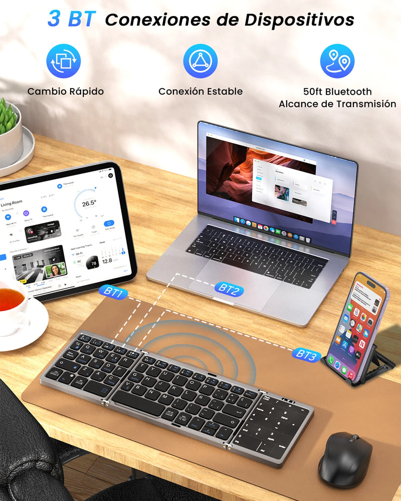 Foldable Bluetooth Keyboard for Windows iOS Android Tablet / Mobile Phone Wireless Portable Spanish Keyboard Foldable