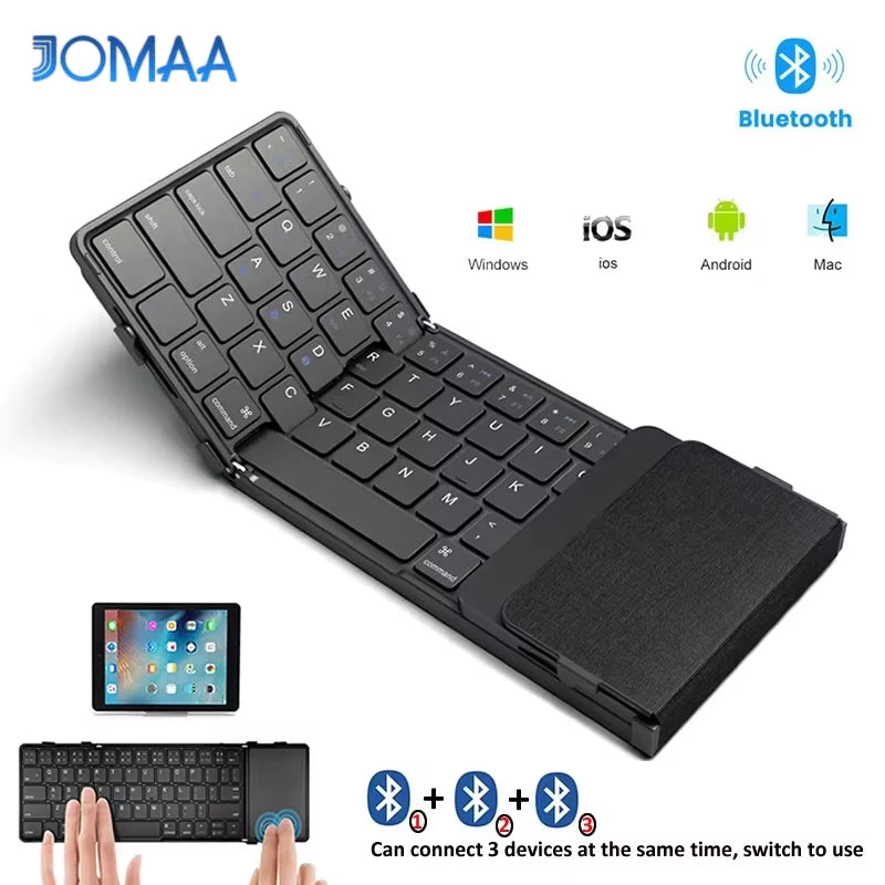 Folding Bluetooth Keyboard with Touchpad Wireless Foldable Keyboard with PU Leather for iOS Android Windows,Support 3 Devices