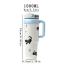 Large Tumbler With Handle And Straw Insulated Cup Holder Bottle For Hot Cold Drink 1000ml Reusable Tumblers Cupholder Iced