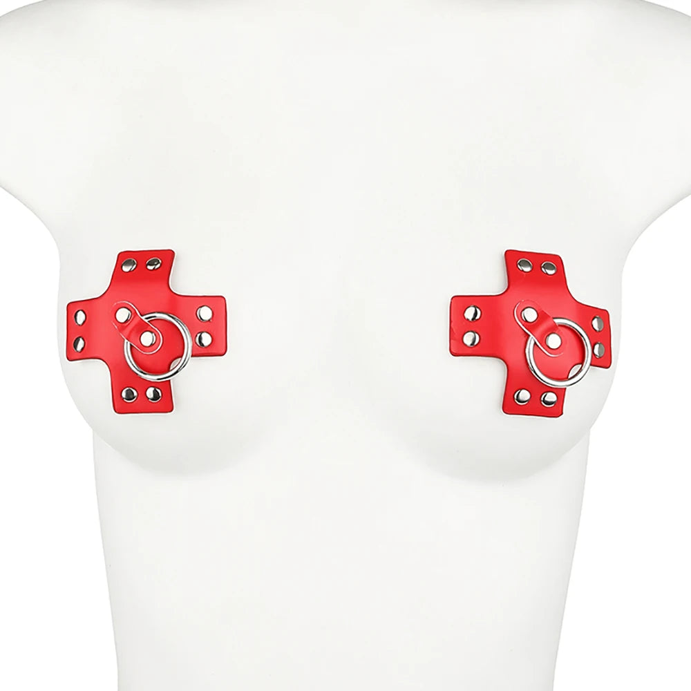 Women 1Pair Sexy Leather Cross Nipple Cover Reusable Breast Stickers Self Adhesive Nipple Pasties Nipple Covers Bra Accessories