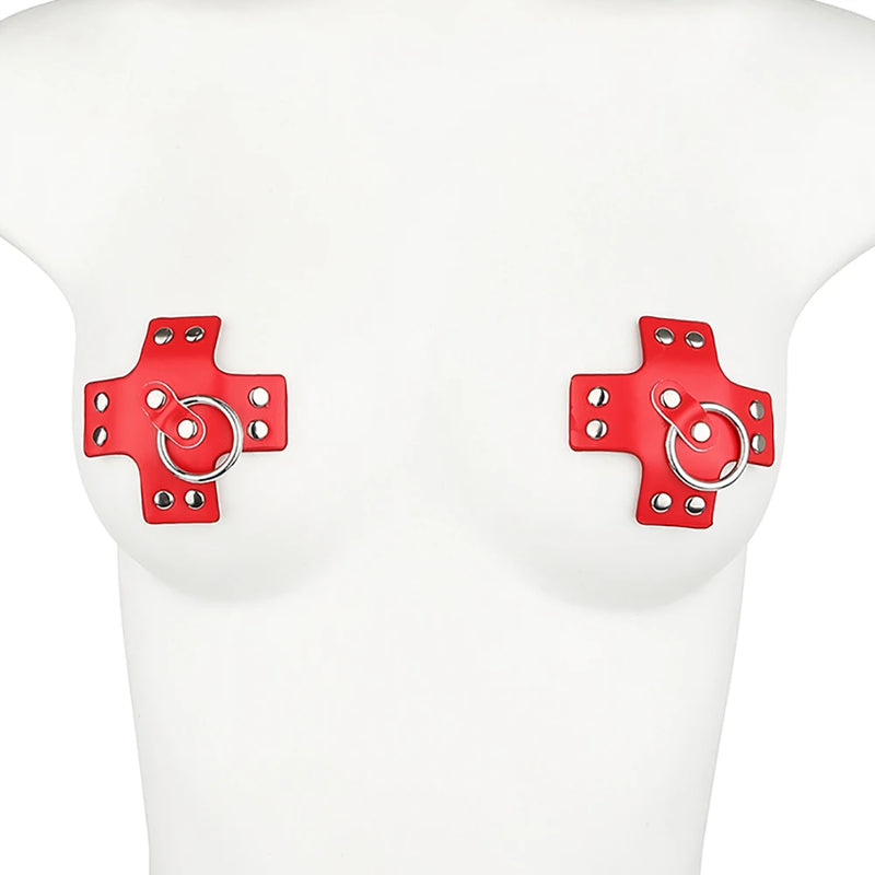 Women 1Pair Sexy Leather Cross Nipple Cover Reusable Breast Stickers Self Adhesive Nipple Pasties Nipple Covers Bra Accessories
