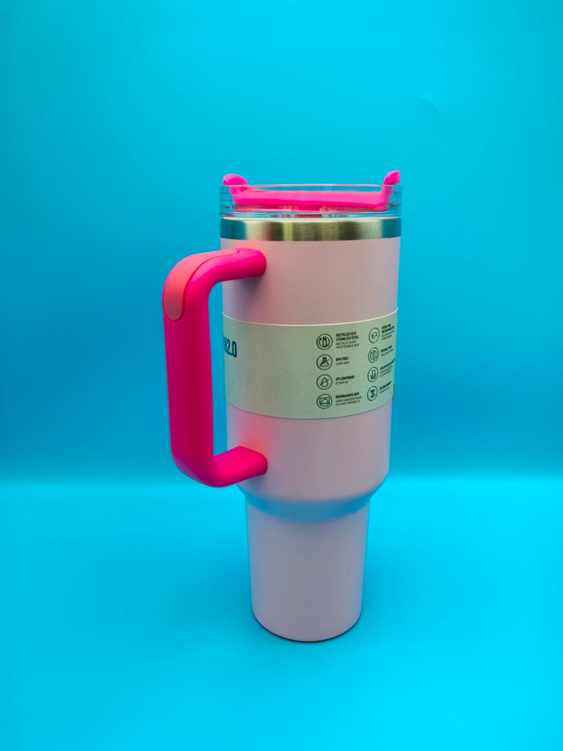 40 oz tumbler with handle and straw | Cup holder for travel | Insulated stainless steel cup | BPA- free |