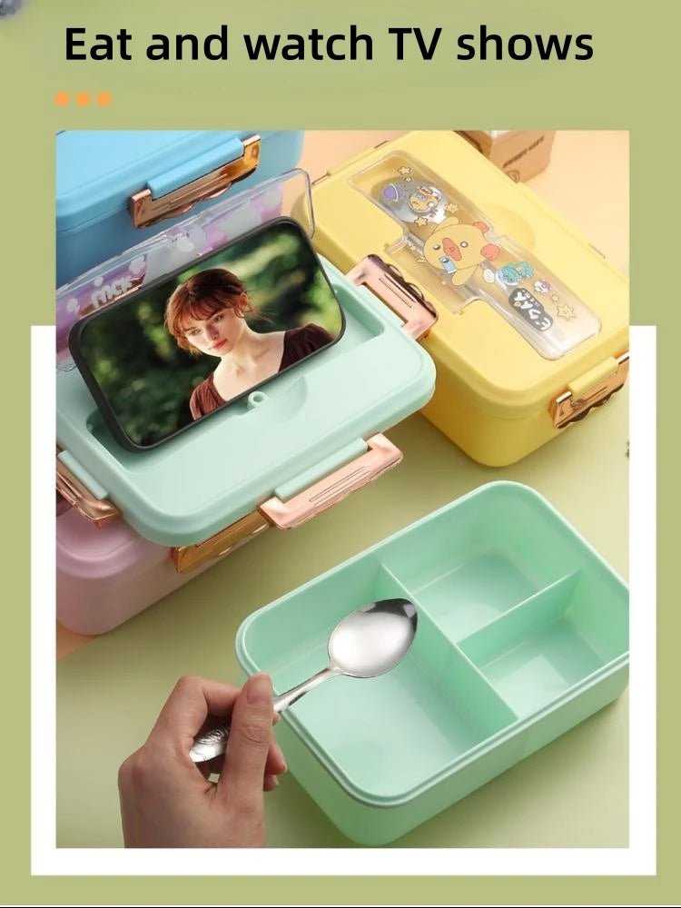 Bento Lunch Box for Kids Girls Cartoon Students Kawaii Cute Dinosaur Heated 3 Grid Sandwich Snack Food Box Special Canteen