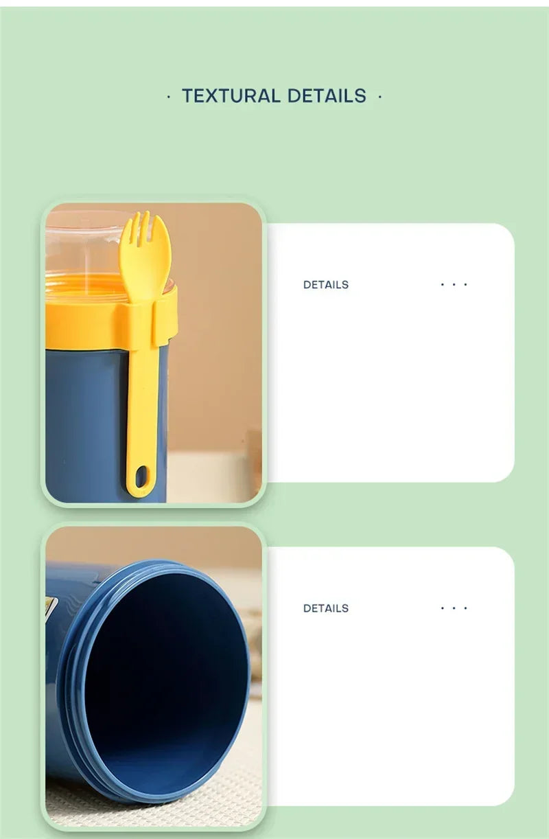 Bento Lunch Box Salad Oatmeal Breakfast Double Cup Cereal Nut Yogurt Container Set with Dressing Holder Fork Meal Preparation