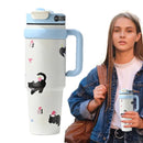 Large Tumbler With Handle And Straw Insulated Cup Holder Bottle For Hot Cold Drink 1000ml Reusable Tumblers Cupholder Iced