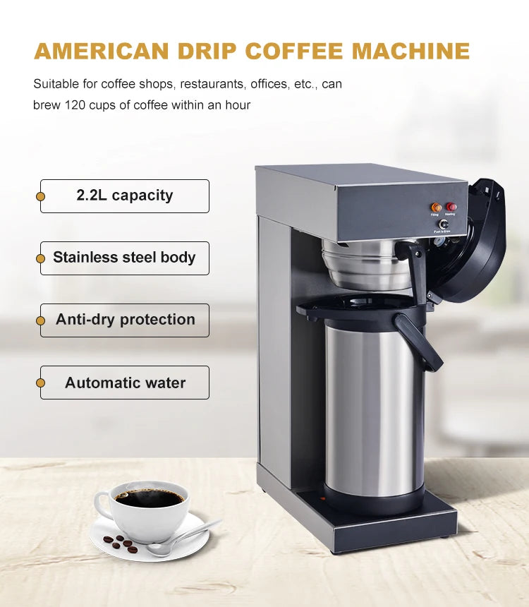 Large Capacity 2.2L Coffee Shop Appliances Coffee Brewer Multi Drink Commercial American Coffee Machine